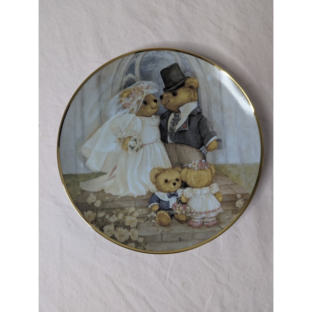 Teddy‎ Bear Bride groom Wedding Just Married L.E. Franklin Mint porcelain plate